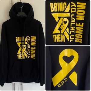 NWOT: BRING THEM HOME NOW Black Hoodie with Yellow Print NEW